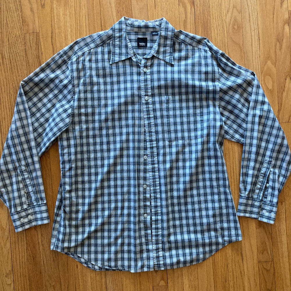 Men's Vintage Mossimo Button Down, Collared, Blue/Gray Plaid, Large, Y2K